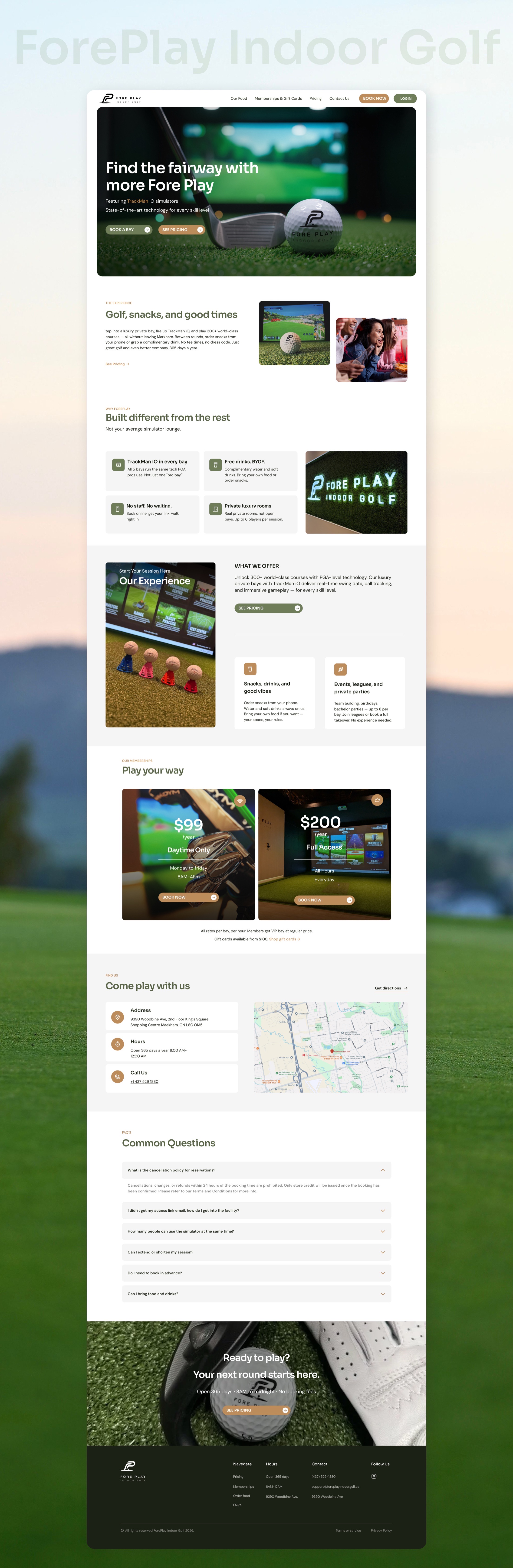 Full Fore Play homepage, top to bottom